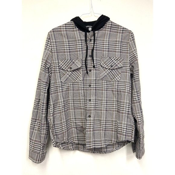 LIRA MEN button shirt hoodie Black Gray Check Size S - Picture 1 of 6